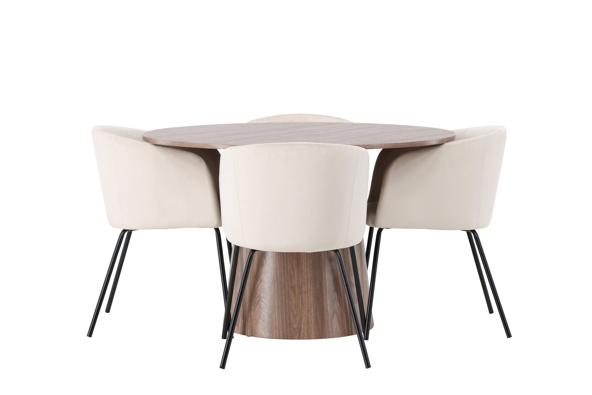 Lanzo Matbord φ120 - Natur / Natur MDF +Berit Stol - Svart / Beige Sammet _4