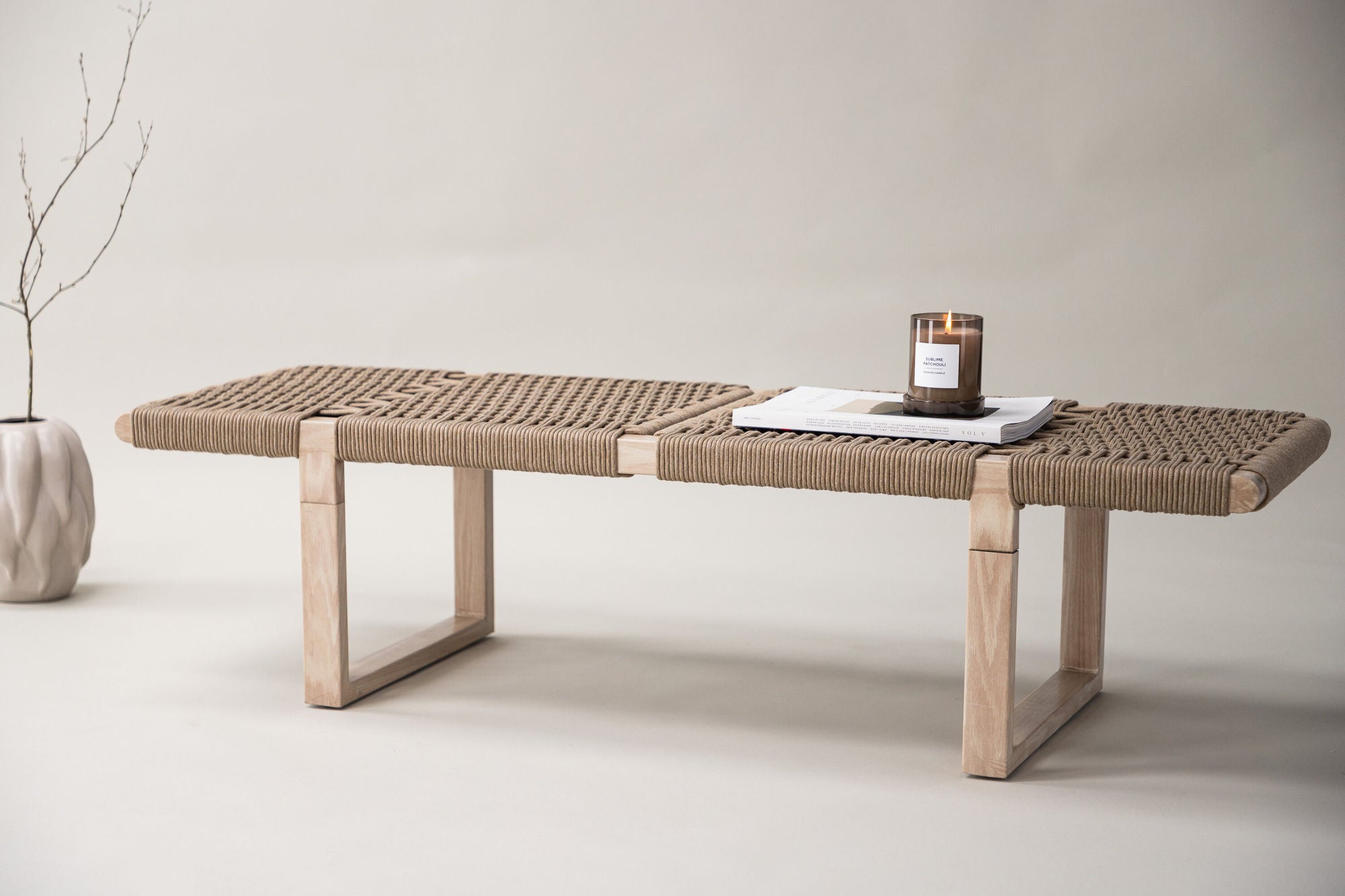 Ängön Bench - Whitewash / Light Natural Rope
