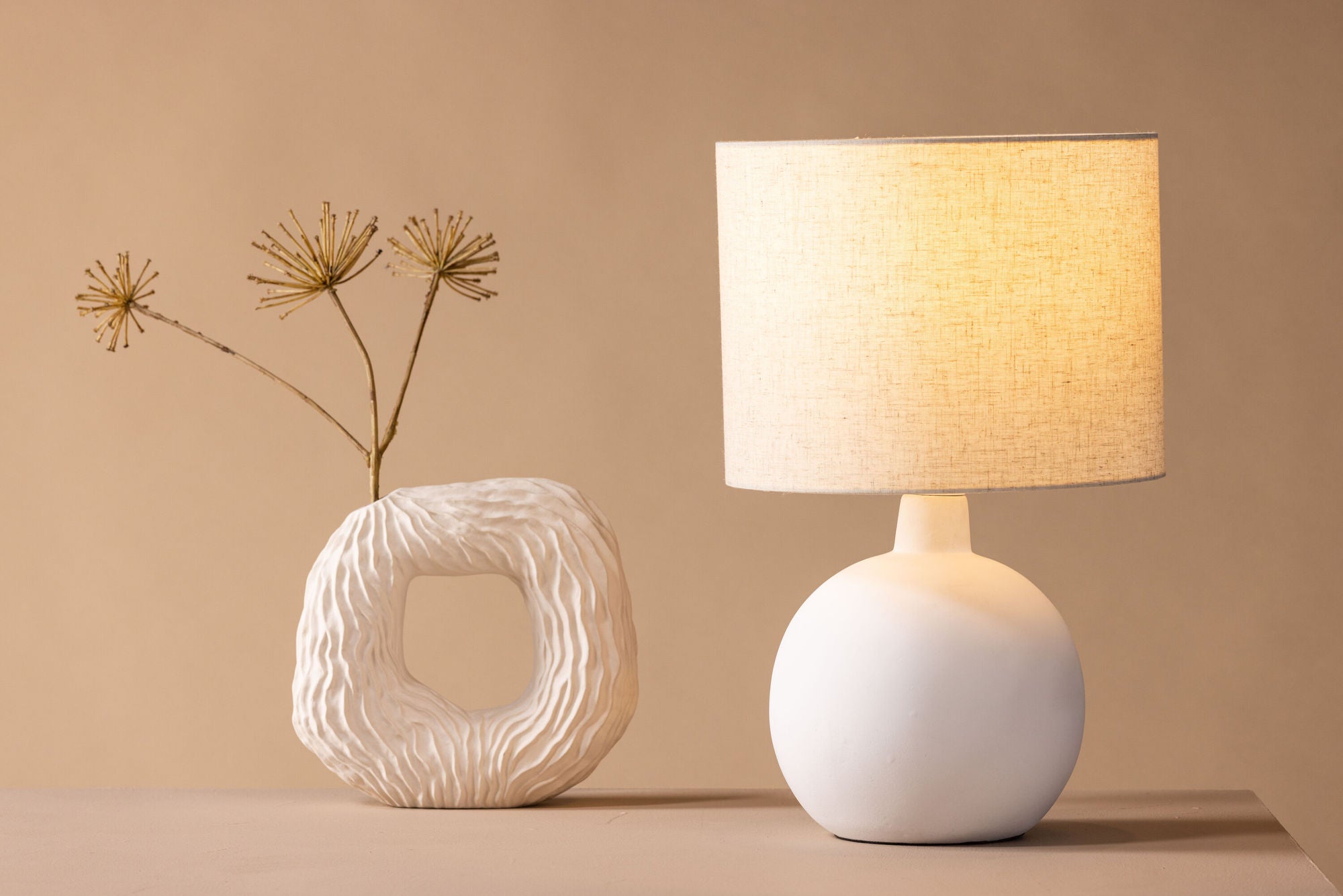 Torcello Bord Lampa - Vit / Beige Linne