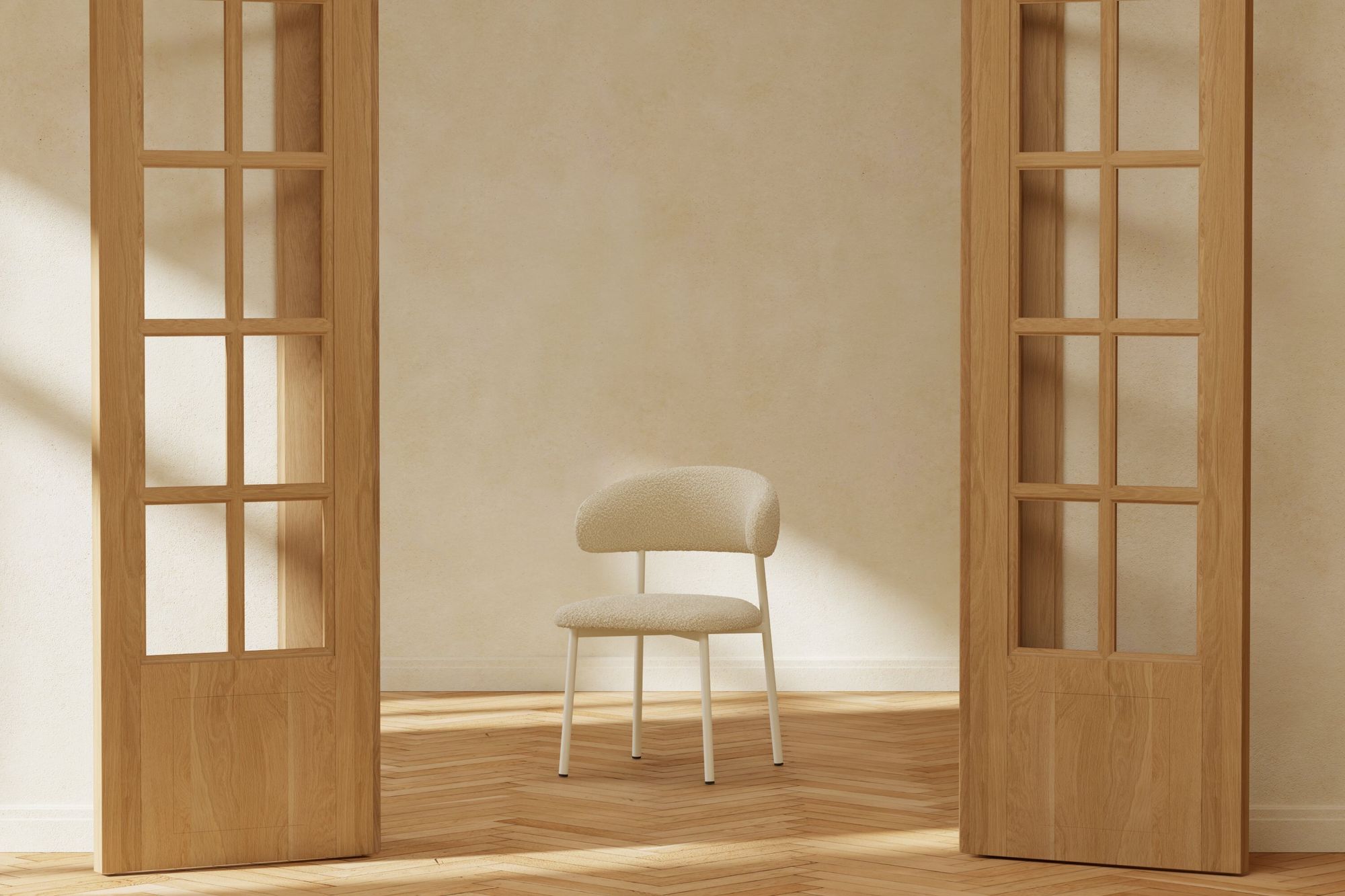 Lillholmen Matstol 2-pack - Beige Stålram / Beige Bouclétyg