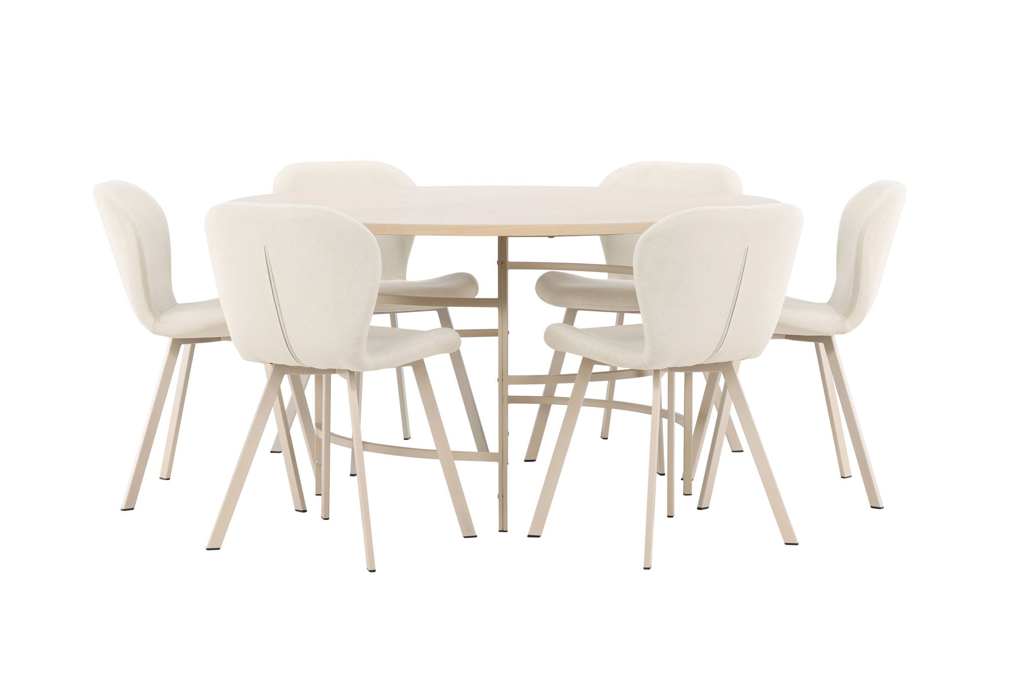 Copenhagen Bord - Whitewash/Beige med 6 Lilja Stol - Beige