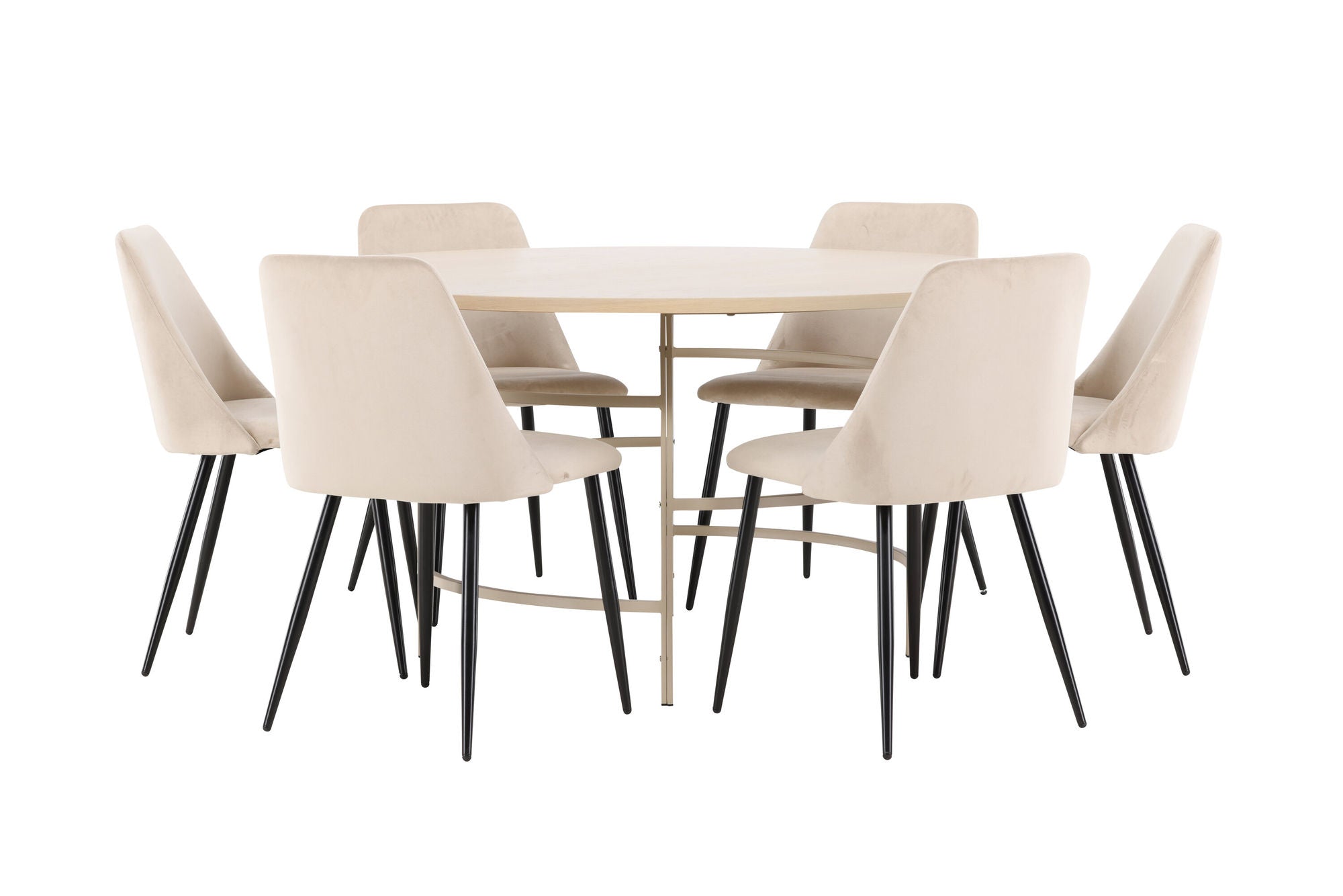 Copenhagen Bord - Whitewash/Beige med 6 Night Stol - Svart / Beige