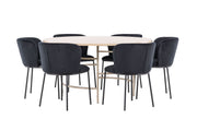 Copenhagen Bord - Whitewash/Beige med 6 Edina Stol - Svart