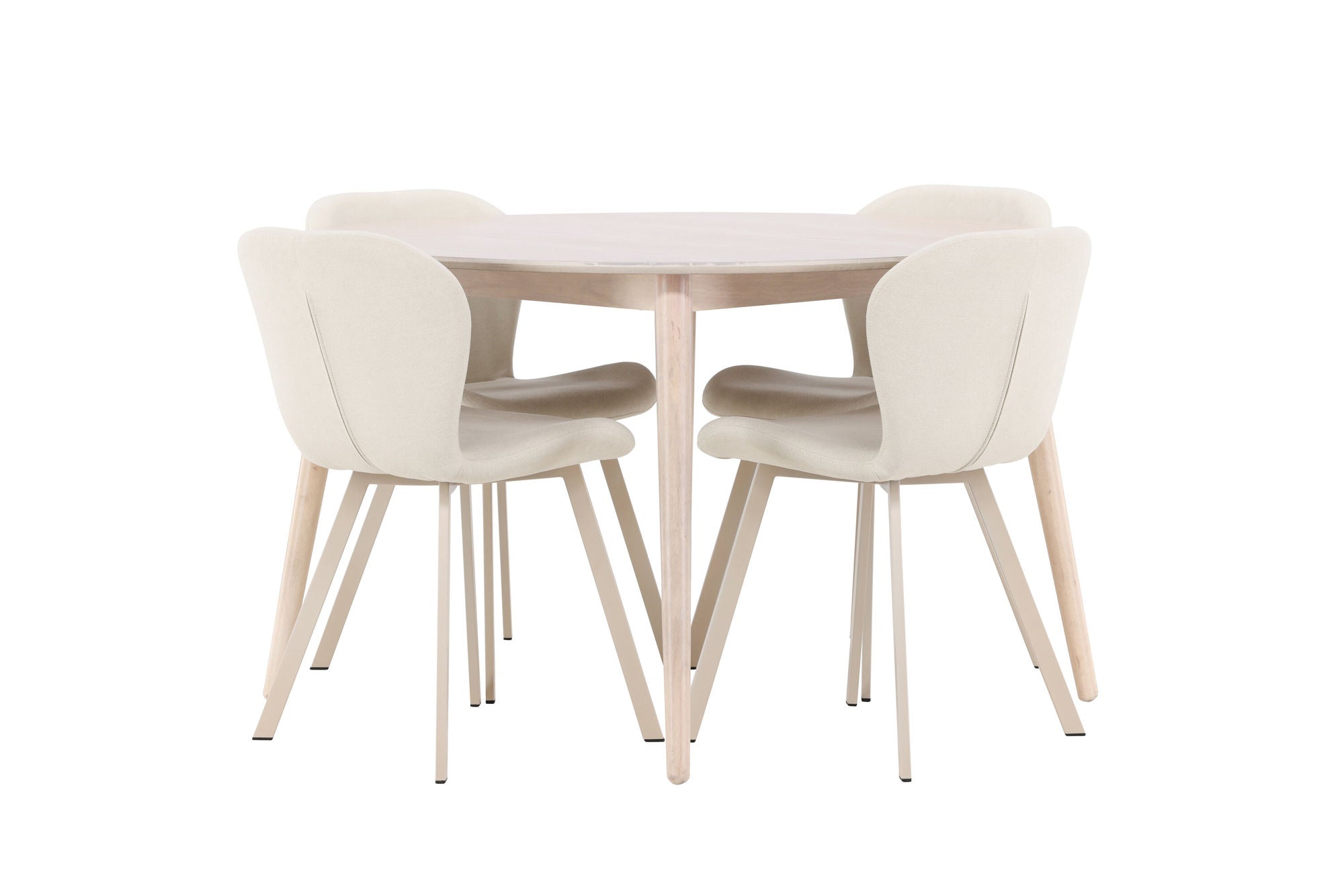 Flora Bord - Whitewash med 4 Lilja Stol - Beige