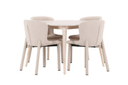 Flora Bord - Whitewash med 4 Astoria Stol - Beige
