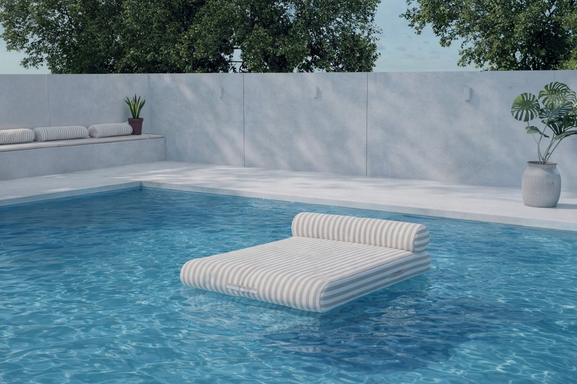 Redang Inflatable Lounger 188x135x22+D29 cm - Vit / Beige randig
